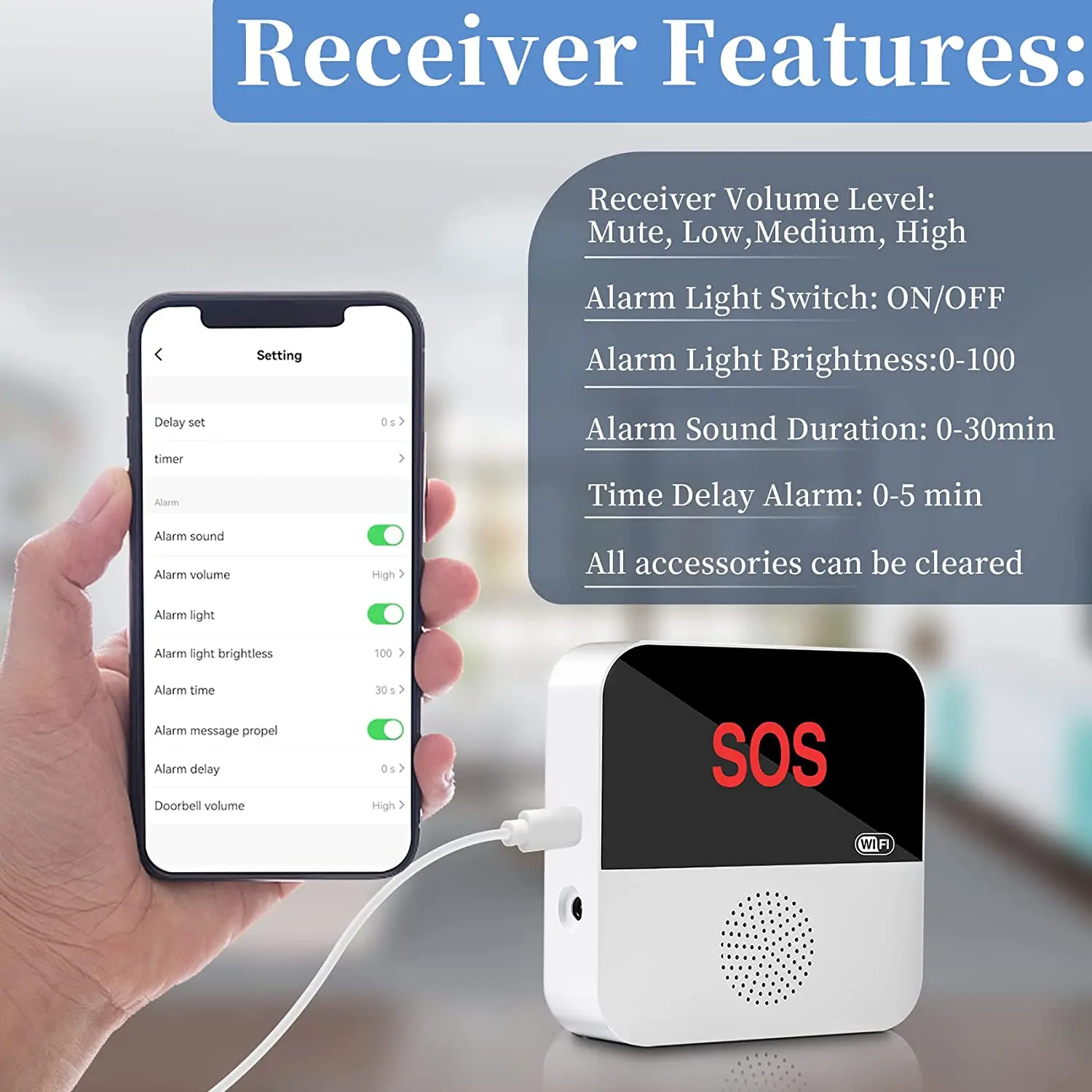 WiFi Wireless Elderly Caregiver Pager SOS Bracelet Call Buttons Alert System For Nurse Call Seniors Patients Indoor medical alert button emergency alarm button
