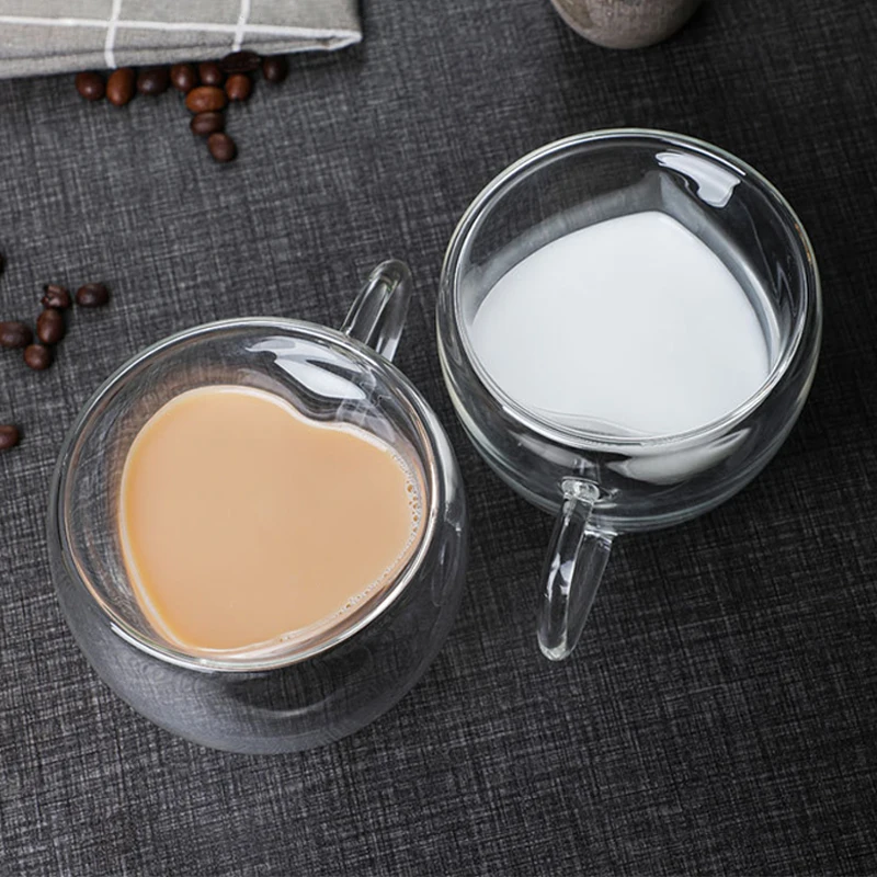 Double Wall Heart Love Shape Glass Cup Coffee Mug Drinking Tea Milk Heat Resistant Drinkware Lover Gift