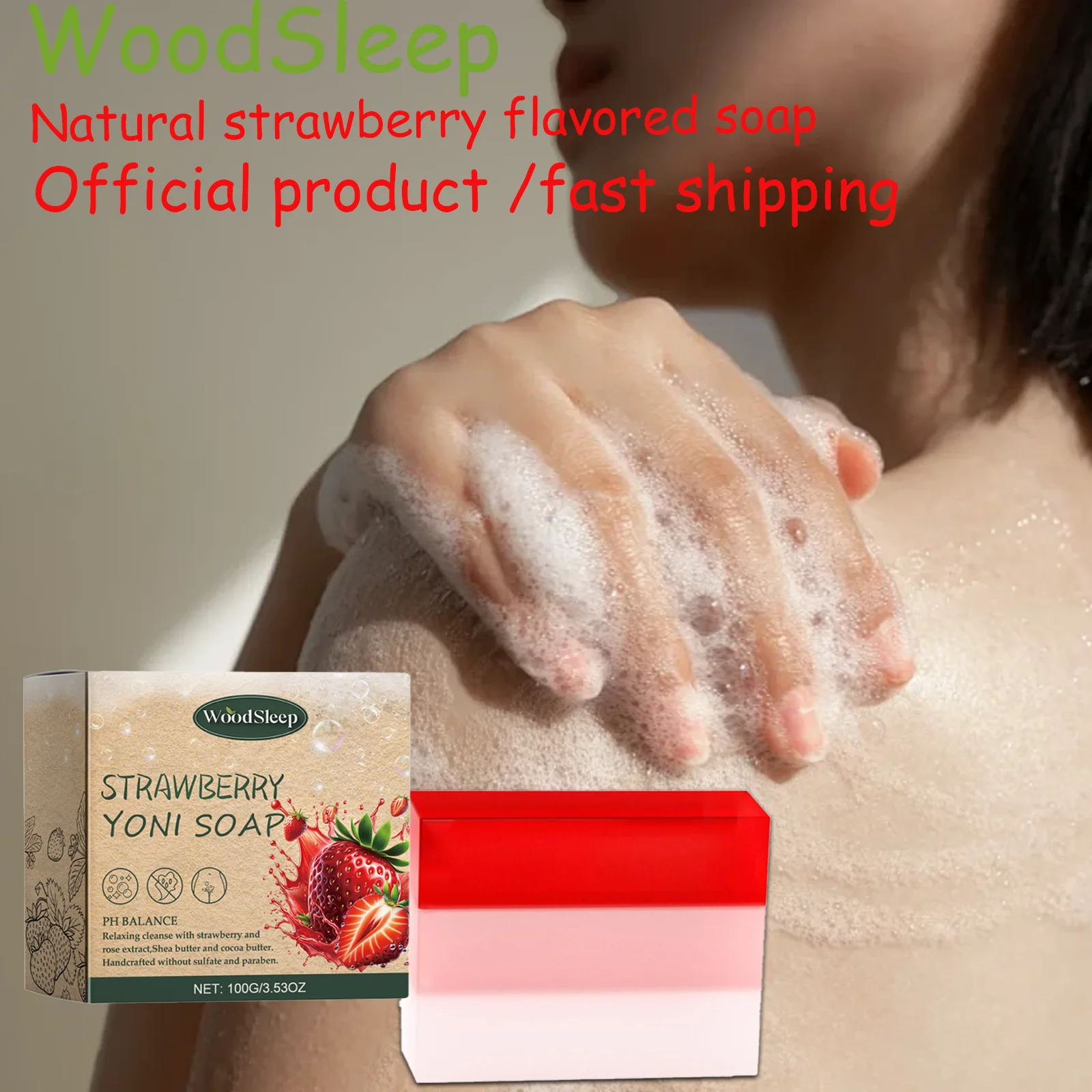 Natural Strawberry Scented Body Soap for Women - Gentle Deep Cleansing, Moisturizing & Nourishing Bath Soap for Delicate Skin