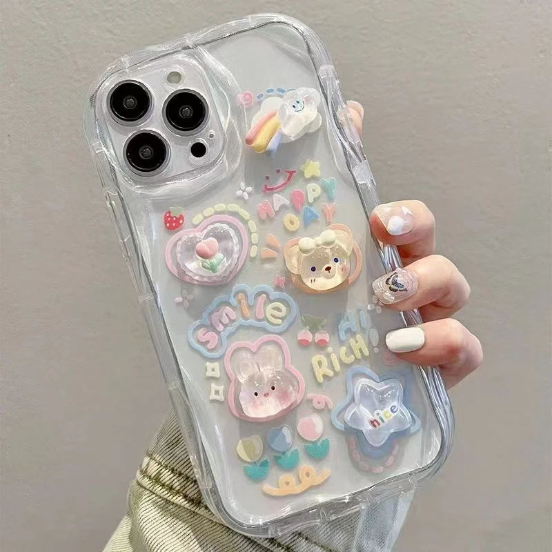 Cute Bear & Rabbit Dolls Clear TPU Phone Case - Stylish and Durable Protection