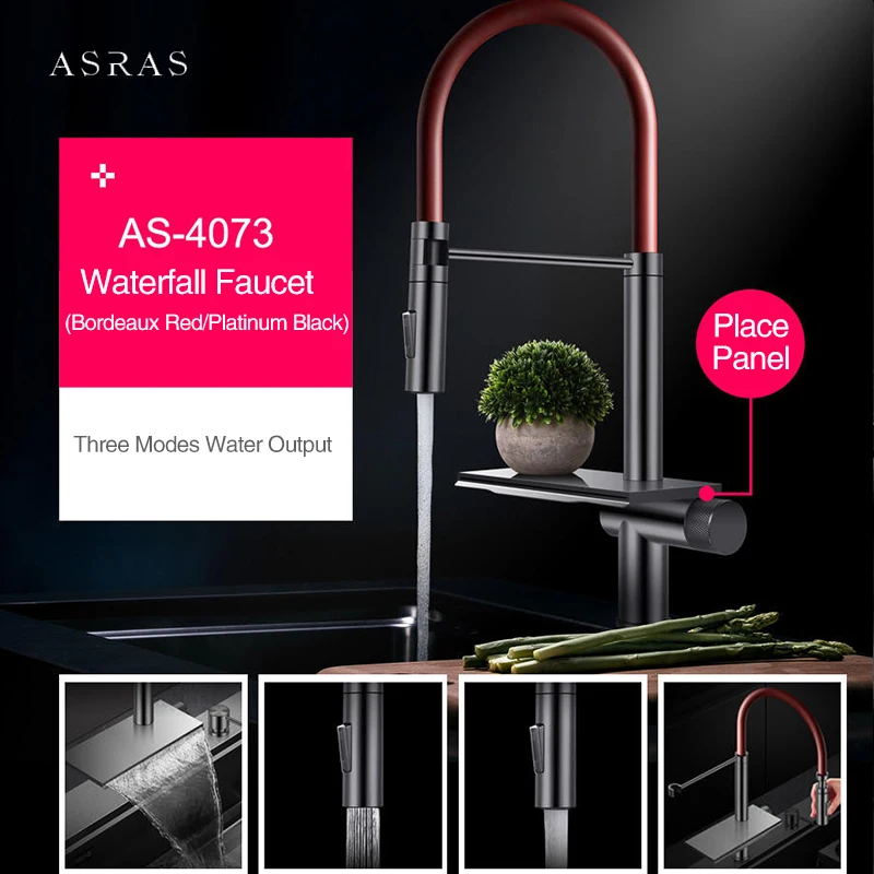 ASRAS New Waterfall Faucet Kitchen Sinks Nanometer Large Size 4mm Panel Handmade Sinks Cup Rinser Kitchen