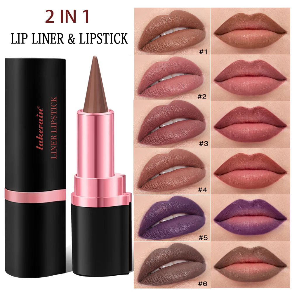 Lip Liner & Lipstick 2 In 1 Matte Velvet Finish Smooth Long Lasting ...