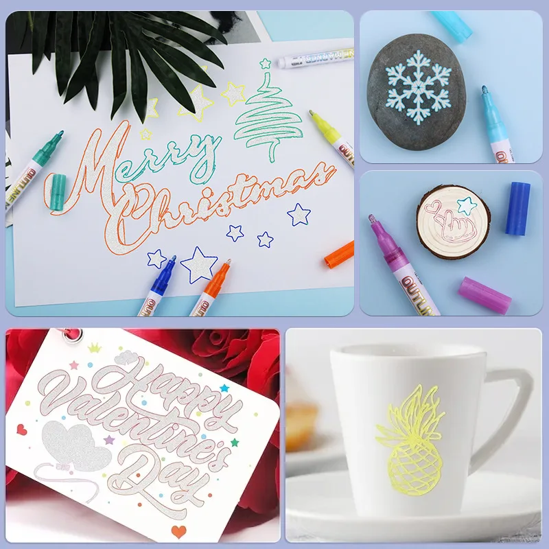 Stylos Gel à Double Contour Pailleté - Marqueurs Scintillants Pour Dessin, Art Créatif Et Cartes - Lot Avec Pointe Fine Pour Adolescents Et Adultes