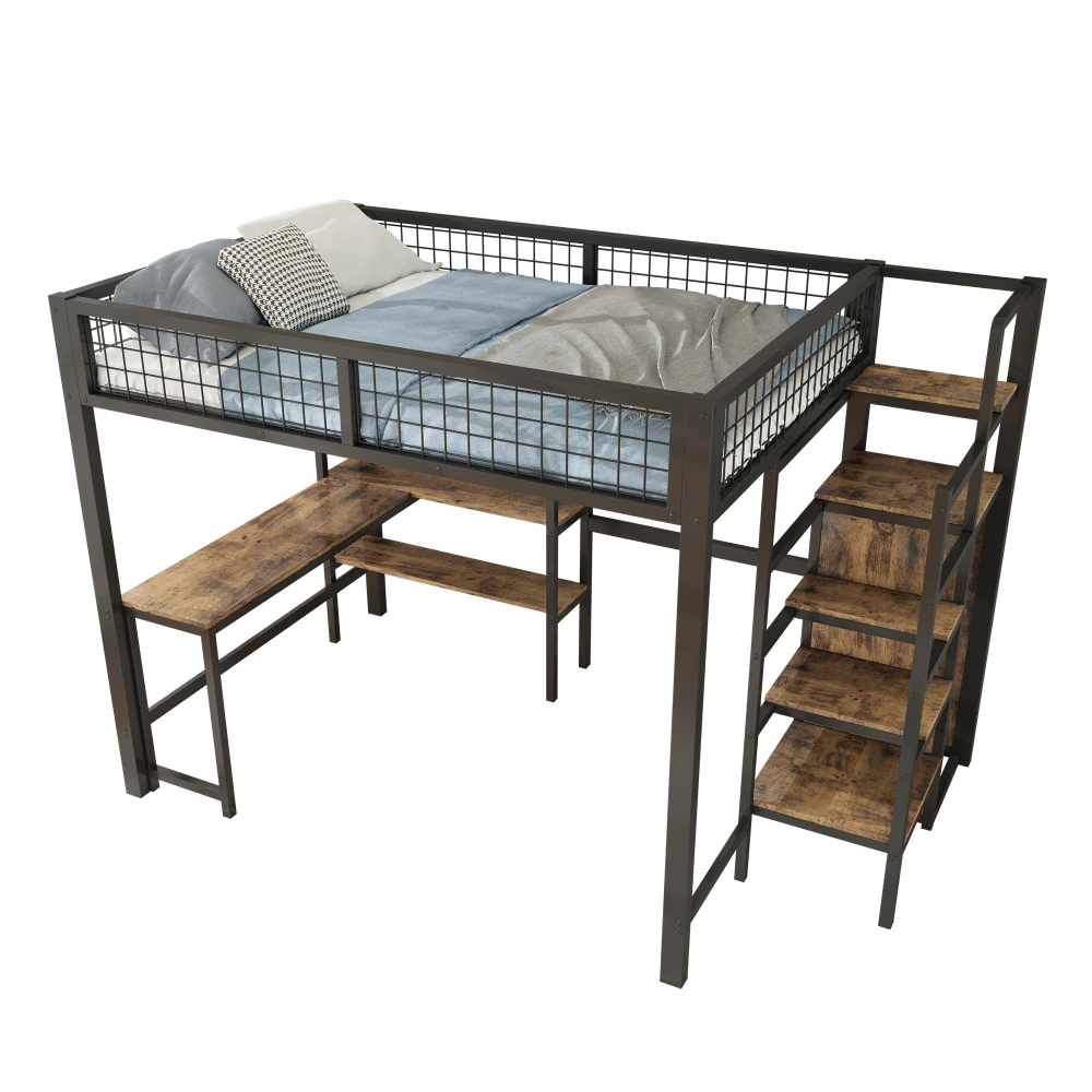 Multifunktionales Eisen-Etagenbett 140*200cm Kinder- und Erwachsenen-Schlafzimmermöbel mit Mehreren Regalen Integrierter Kleiderschrank Schreibtisch Ohne Matratze – Detail 20