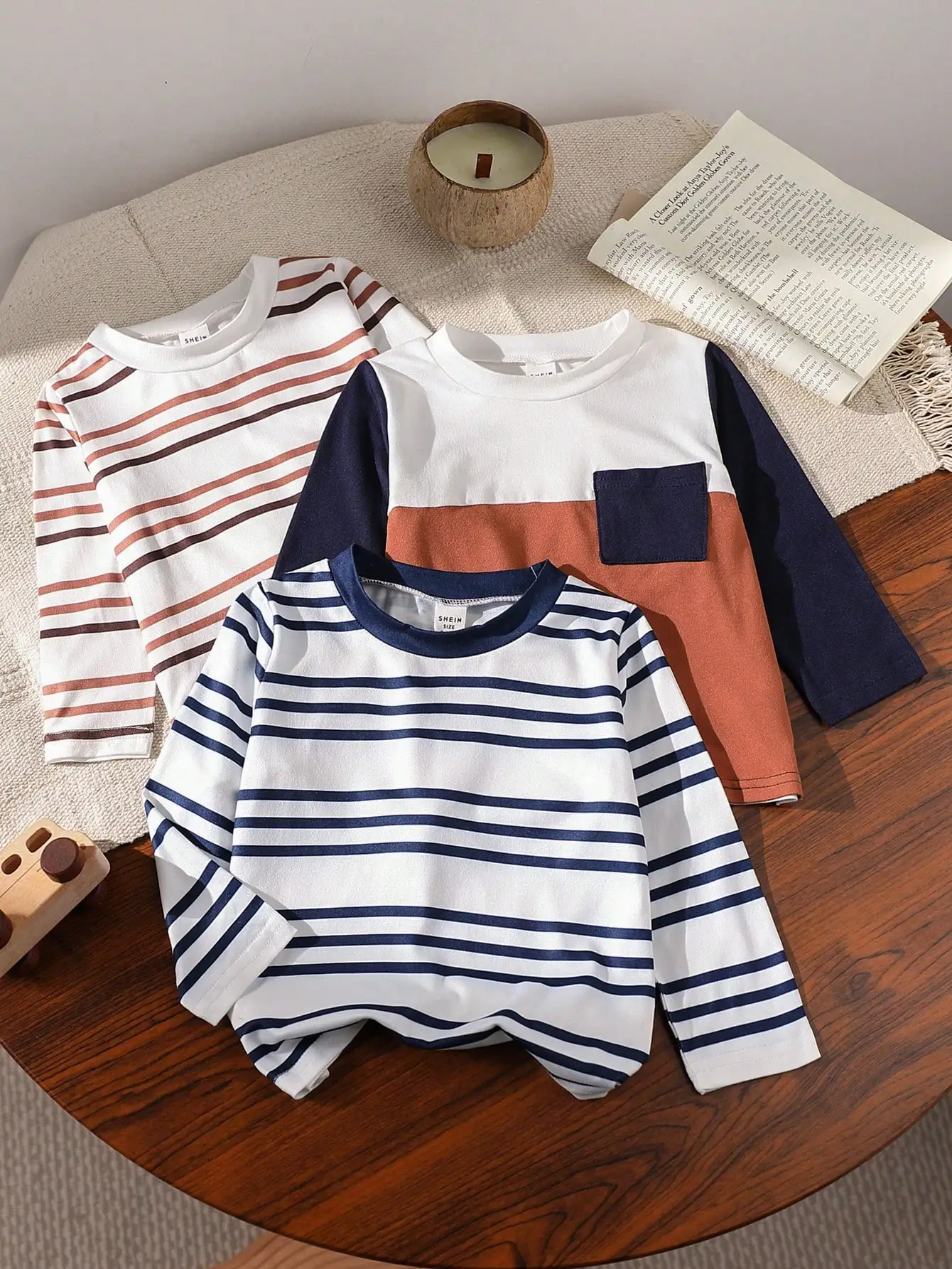 A Classic, Casual And Soft Striped Long-Sleeved 3-Piece Set For Spring And Autumn Korean Style Baby Boys