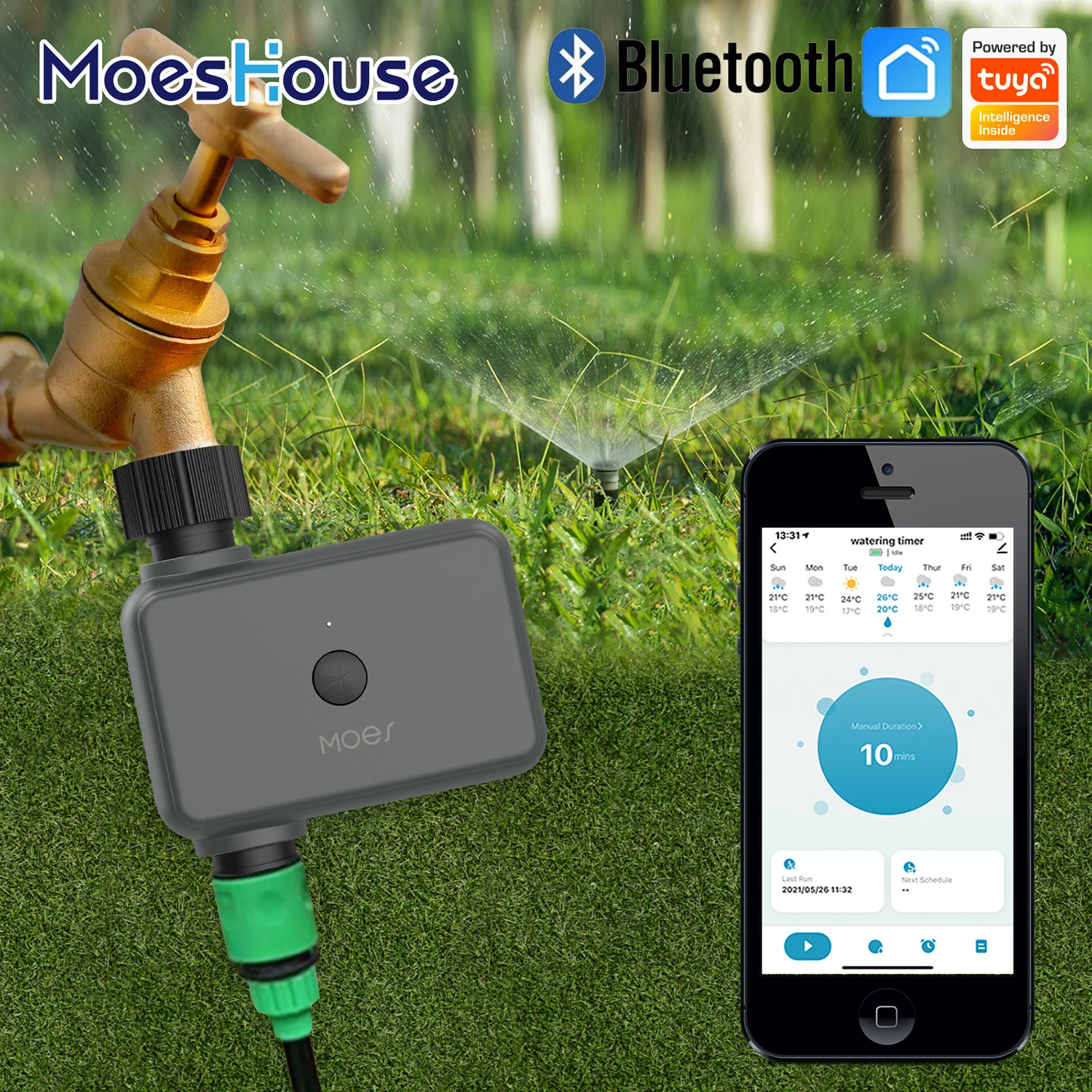 Moeshouse Smart Tuya Bluetooth Garden Water Timers Rain Delay