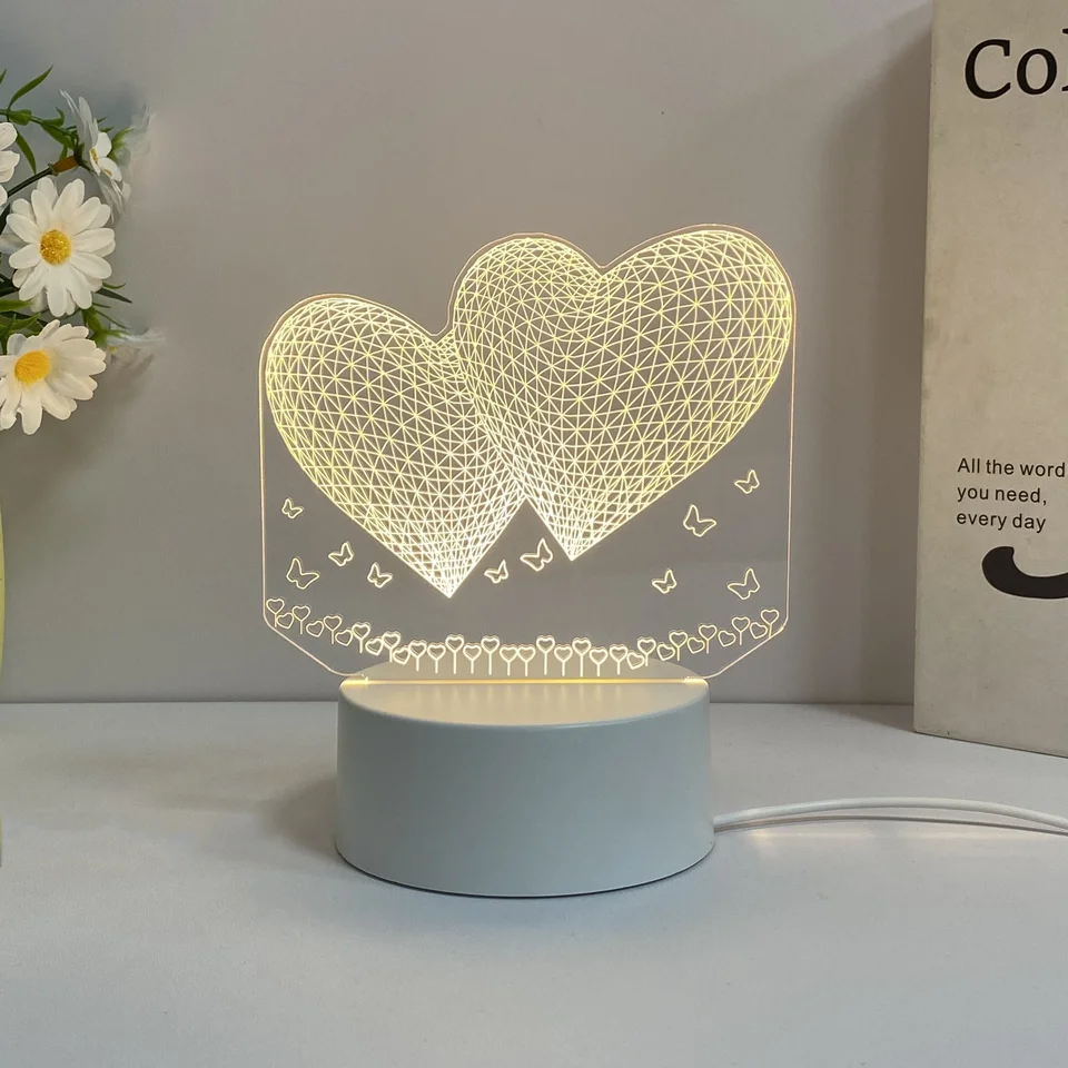Luz Noturna LED Formato Mãos De Coração - 3 Níveis De Brilho - USB E Bateria - Decoração Romântica Para Quarto E Presentes