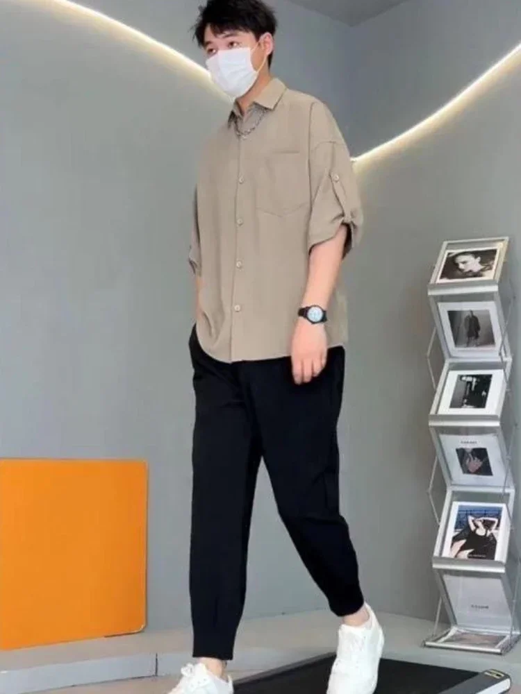 thumbnail image 1 of Conjuntos de pantalones y camisetas de nailon para hombre, sin logotipo, conjunto de 2 piezas, moderno conjunto de dos piezas, estilo coreano Kpop 5xl, básico, elegante y moderno S, 1 of 4