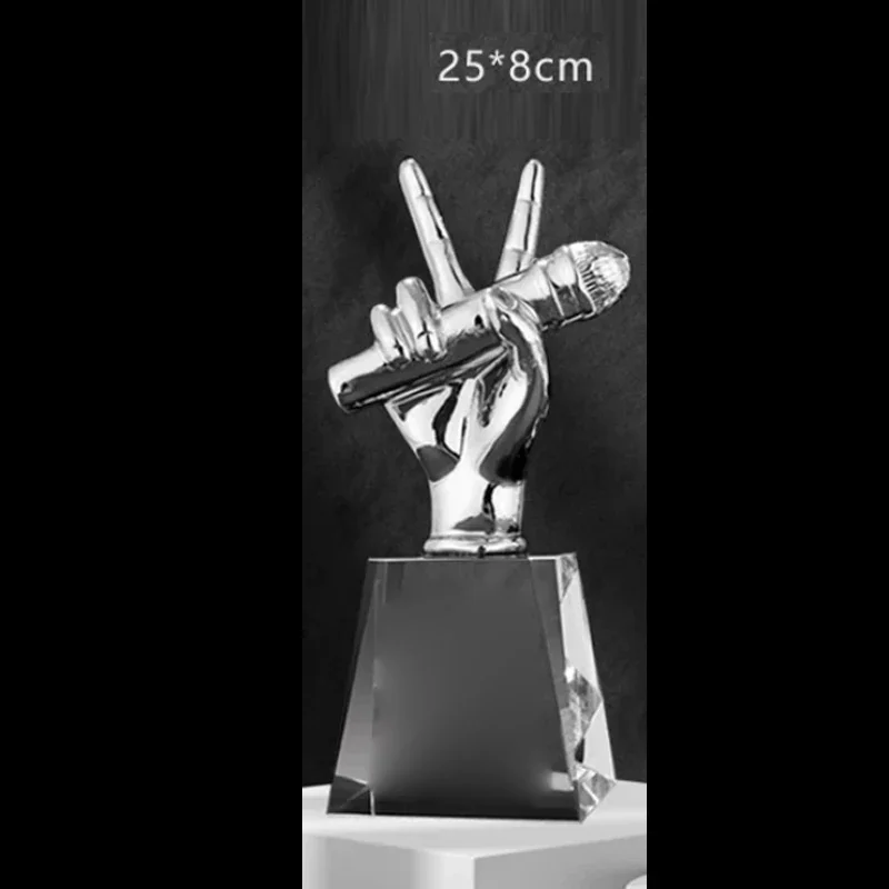 Customized Microphone Trophy, Good Voice Trophies, Music Award, Singing Competition Decor, Gold, silver, copper Crystal Base 1Pc