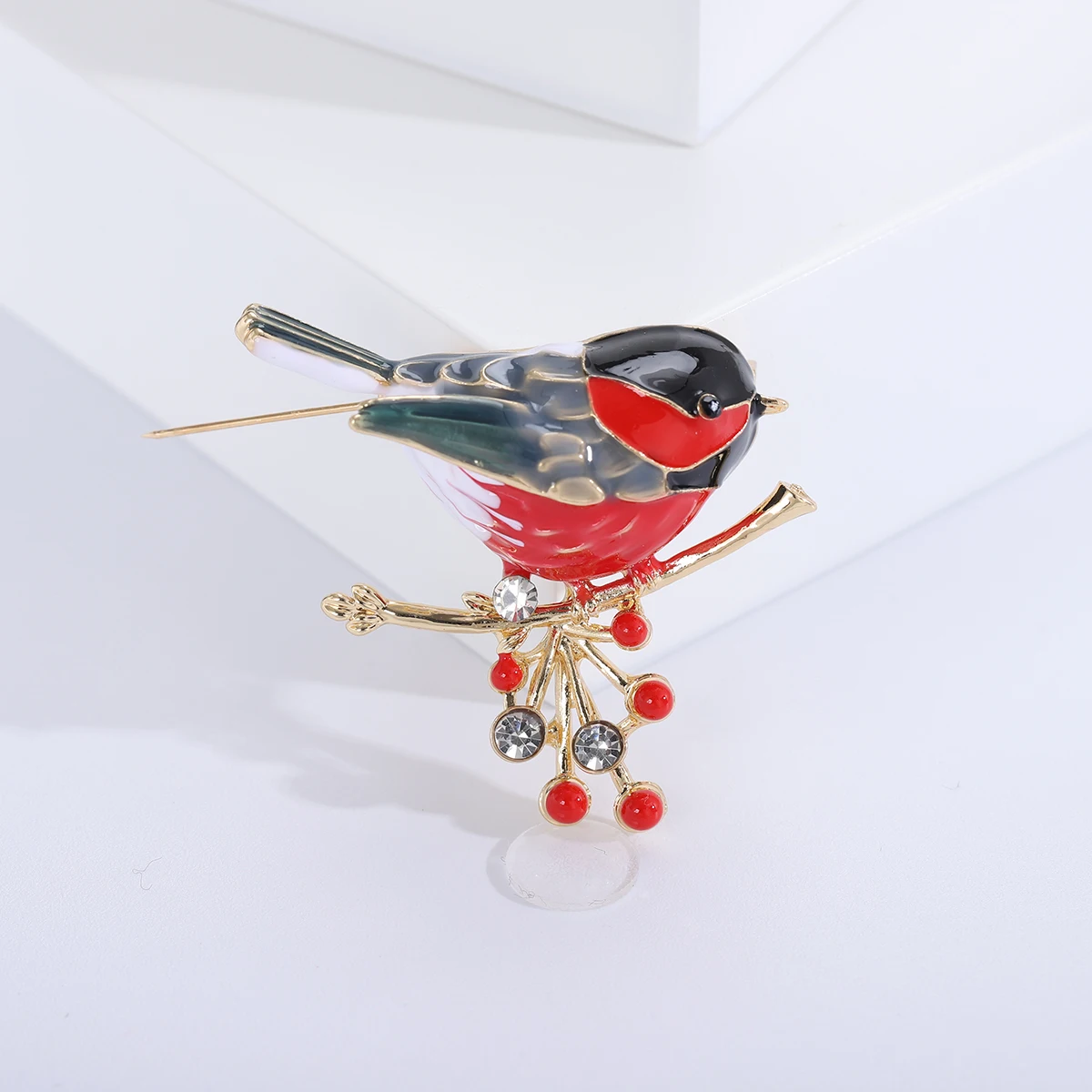 Enamel Russian Red Bird Brooches for Women Unisex Rhinestone Birds Pins Office Party Friend Gifts Accessories 1