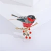 Enamel Russian Red Bird Brooches for Women Unisex Rhinestone Birds Pins Office Party Friend Gifts Accessories 1