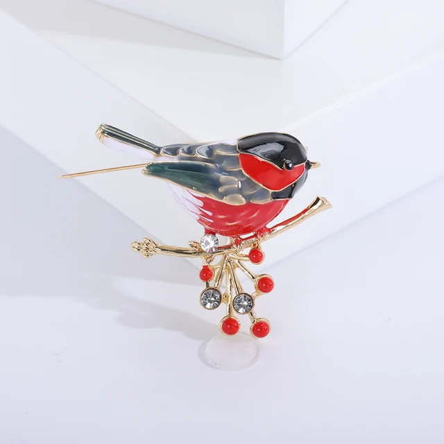 Enamel Russian Red Bird Brooches for Women Unisex Rhinestone Birds Pins Office Party Friend Gifts Accessories 1