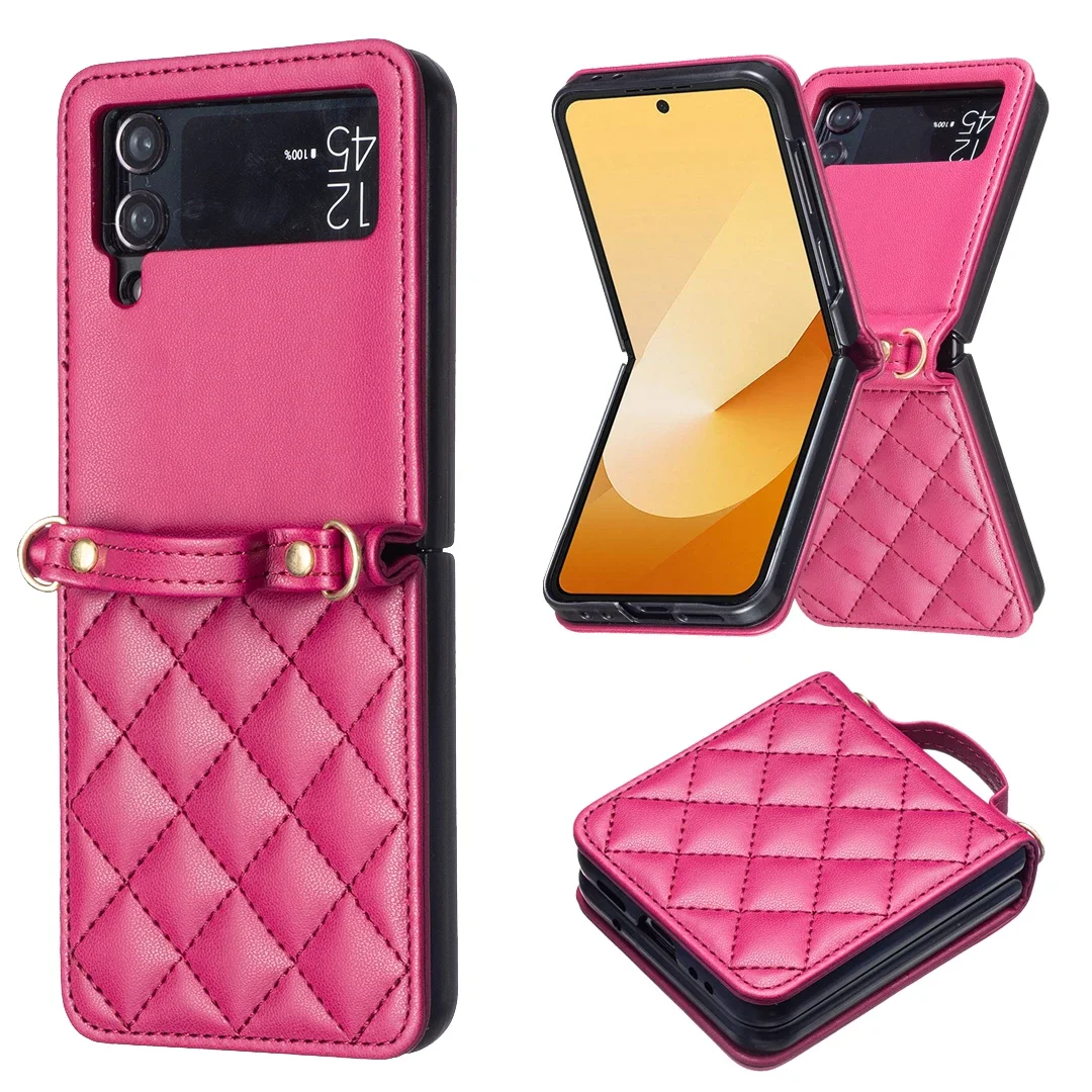 Elegant Diamond Lanyard Leather Crossbody Phone Case with Shoulder Strap