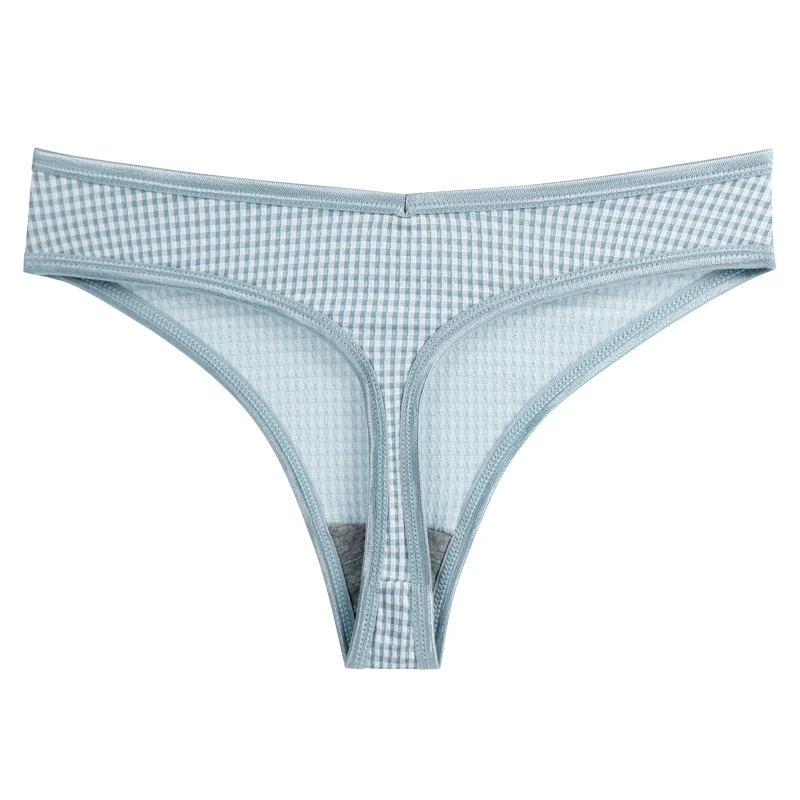3Pcs Cotton Women's Panties Low-Rise T-back Female Lingerie Tanga Thongs Plaid Lady Intimates Sport Underwear For Woman BANNIROU