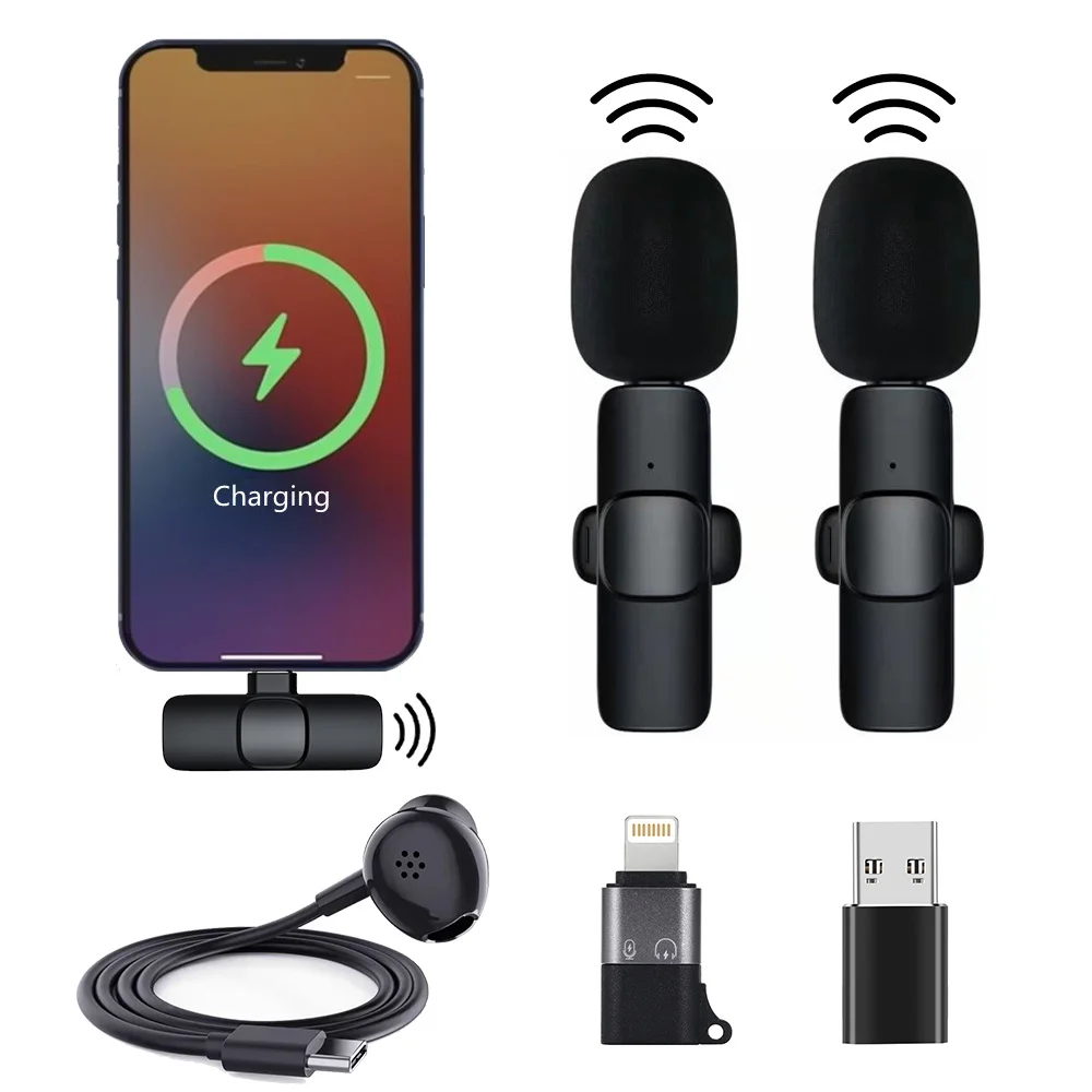 

New Wireless Lavalier Microphone Portable Audio Video Recording Mini Mic for iPhone Android Live Broadcast Gaming Phone Mic