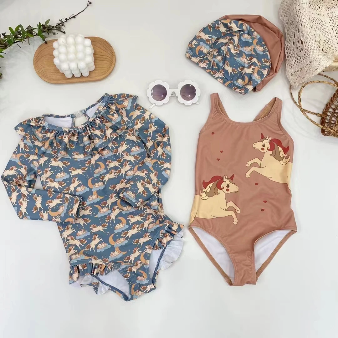 

Kids Swimsuit Ins Style Bikini Summer Floral Girls Swimming Wear SPF50 Girl's Swimwear Long Sleeve Sling Swim Suit