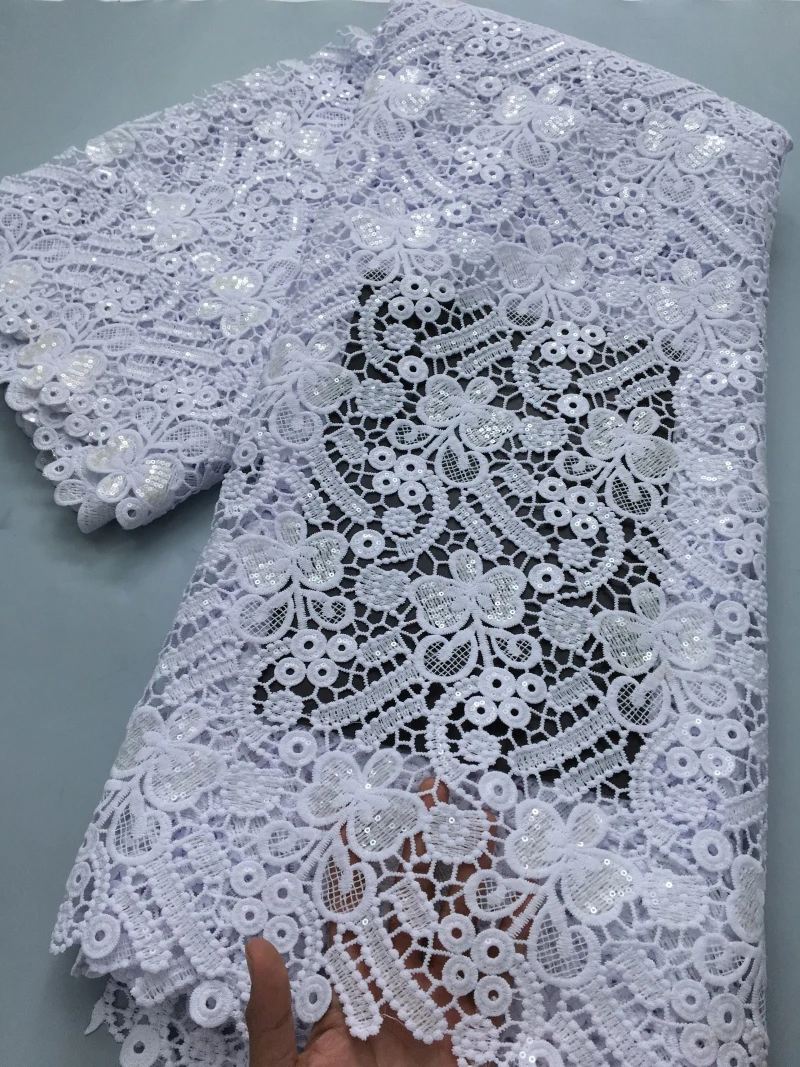 Water Soluble Lace Fabric Sequins Nigerian Guipure Cord Lace Fabric African Women Wedding Dresses diy 2.5yard4197