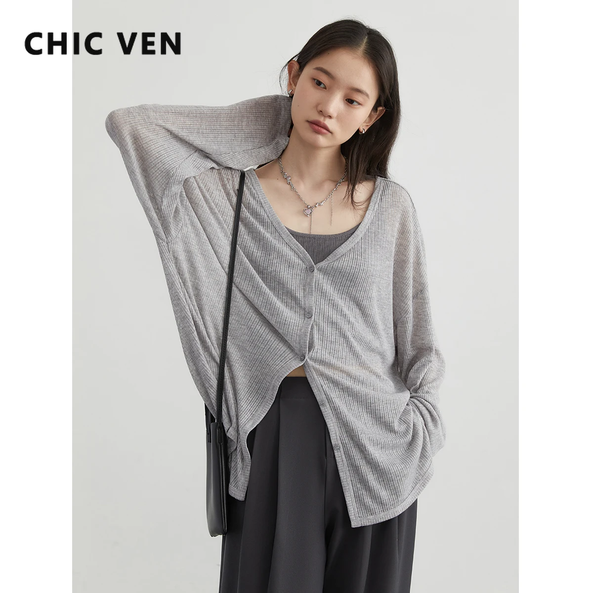 

CHIC VEN Women's Cardigan New V-neck Long Sleeved Female Shirt Female Jumpers Sun Protection Woman Top Spring Summer 2024