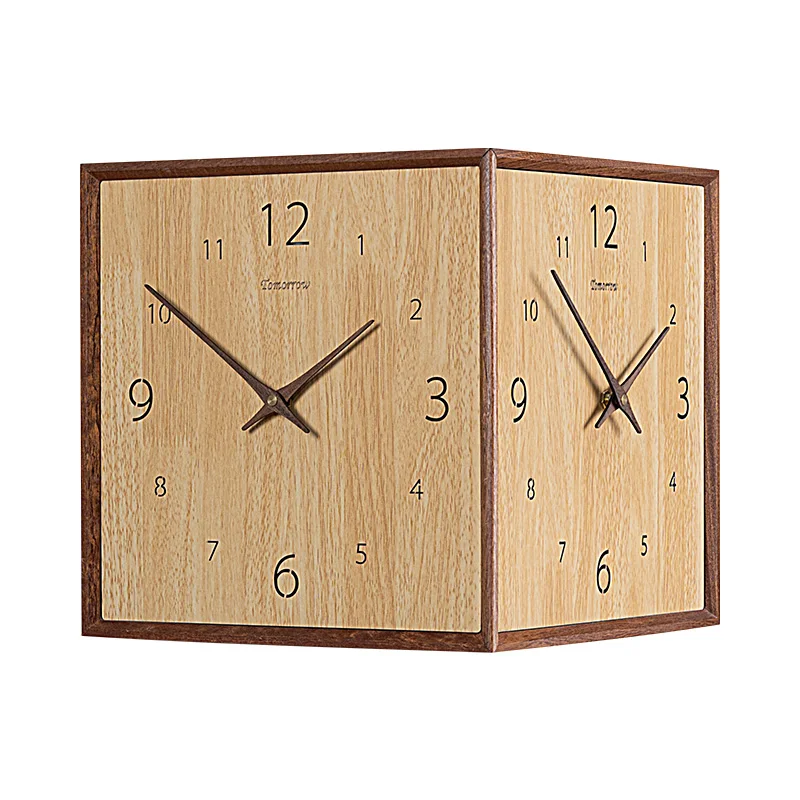 Modern Minimalist Corner Clock Solid Wood Dual Sided Wall Decor For Living Room Dining Room Corner Space Savers