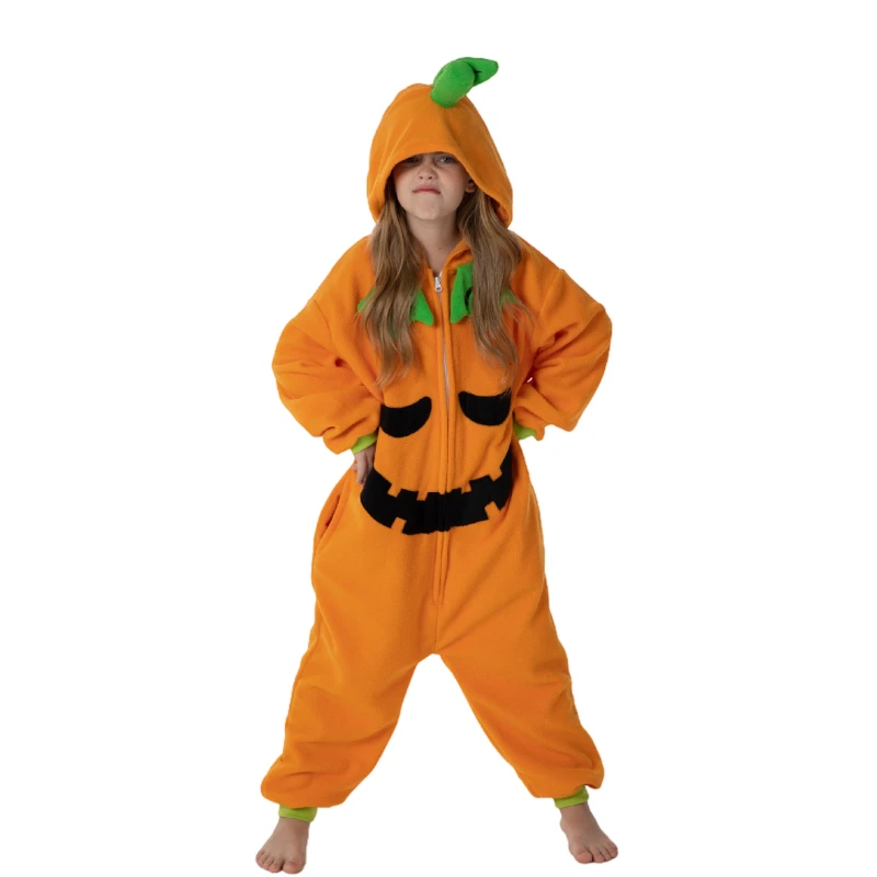Kids Zipper Halloween Pumpkin Monster Onesie Pajamas Children Animal Whole Pijamas Cartoon Cosplay Girls Kigurumi Costume