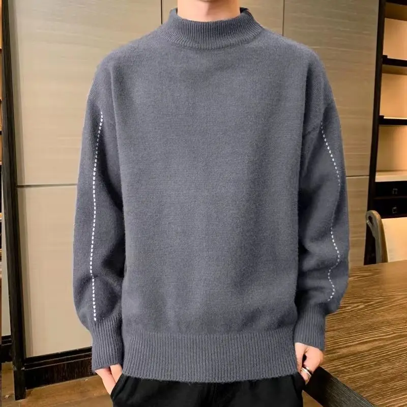 2023 Men Brand High Neck Knitted Pullover Bottoming Male Fashion Casual Slim Solid Color Stretch Wool Sweater New Arrivals D162
