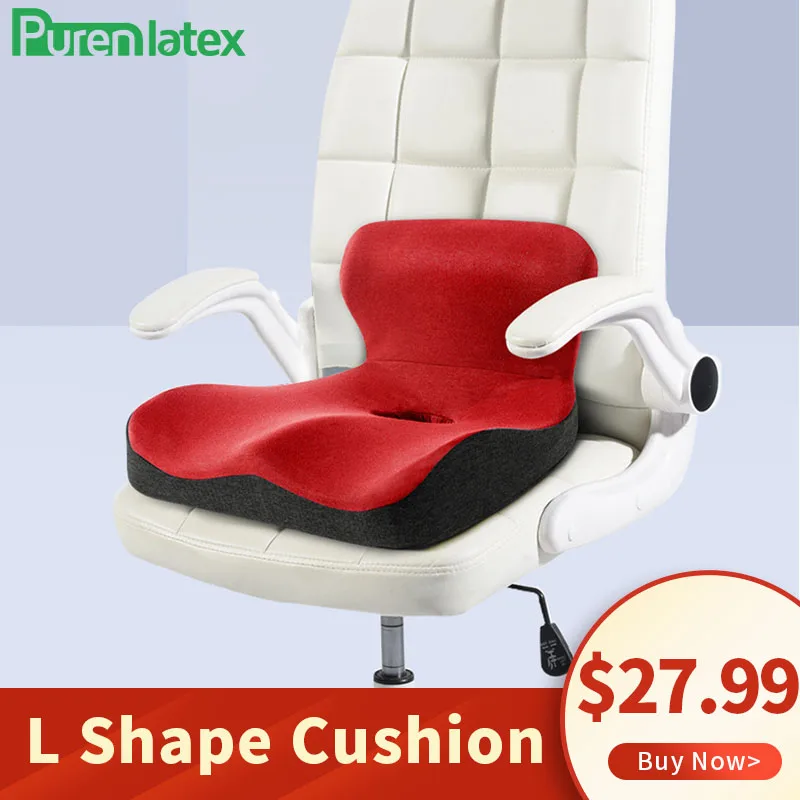 

PurenLatex L Shape Memory Foam Seat Back Cushion Orthopedic Coccyx Spine Mat Hemorrhoid Treat Pad Slow Rebound Pressure Cushions