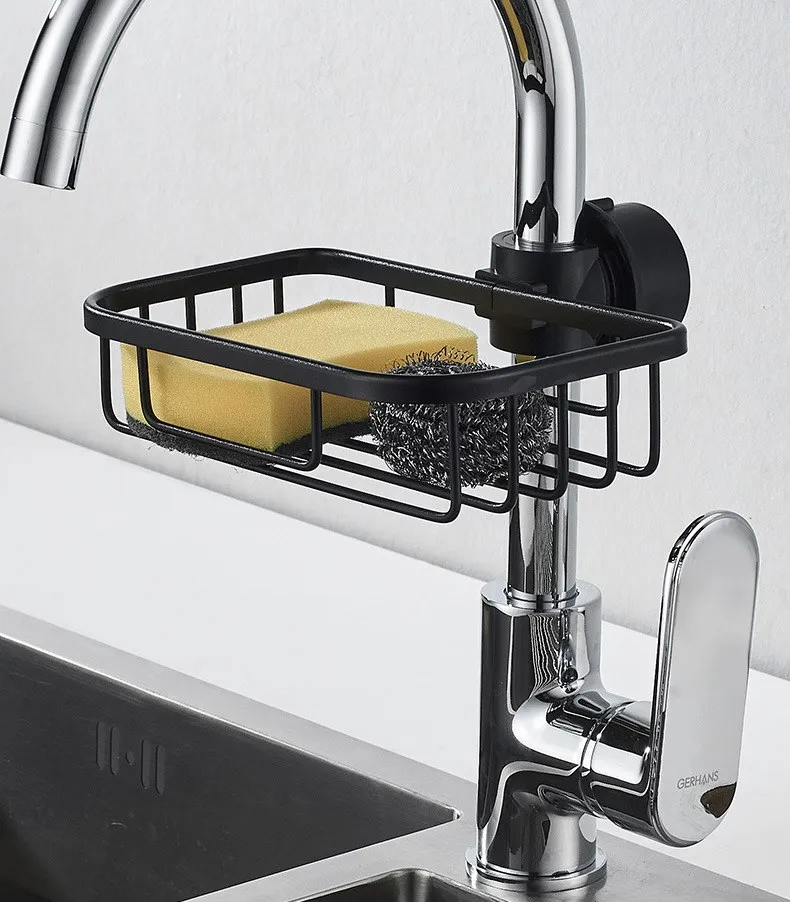 Küchen spüle Abfluss regal Schwamm Lagerung Wasserhahn Halter Seife Raum Aluminium Abtropffläche Regal Korb Veranstalter Bad zubehör – Detail 6