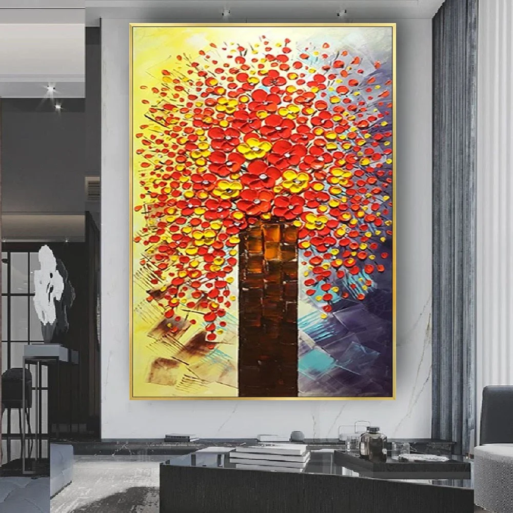 

Nordic Style Home Wall Art Decor Living Room 100% Handmade Abstract Oil Painting On Canvas 3d Knife Flower Tree Scene Poster