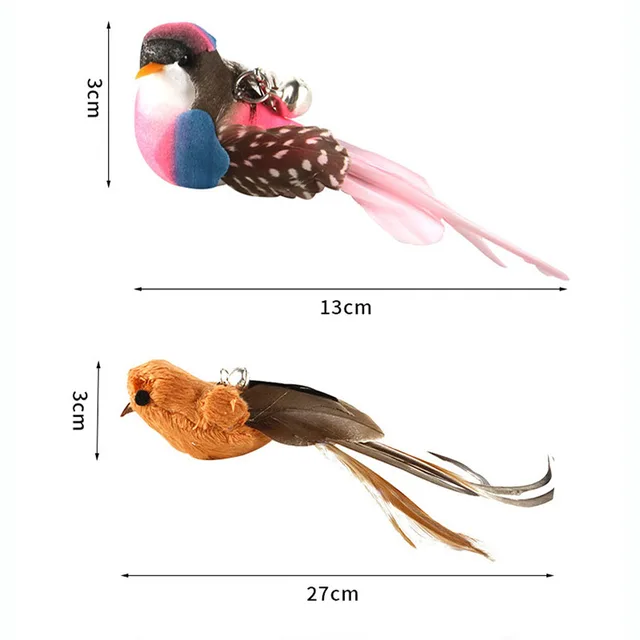 Cat Toys Simulated Bird  Feather Cat Teasing Stick Epoxy Sucker Steel Wire Long Rod  Cat Self Hi No Harmful Ingredients 3