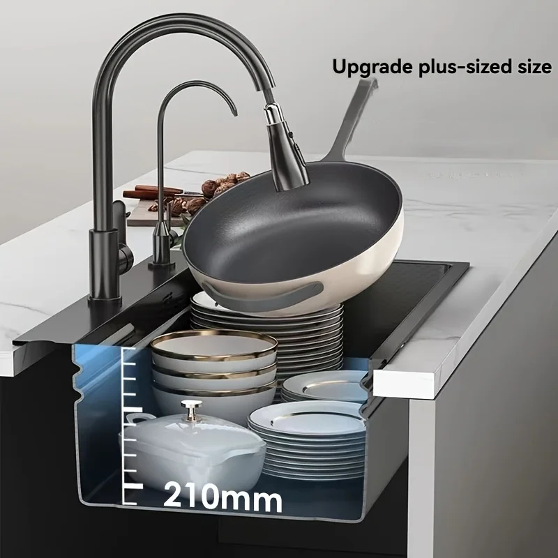 Integrated Single Sink Kitchen Sink, Stainless Steel Classic Style, Nano Black Surface Treatment, Rust and Corrosion Resistance 5