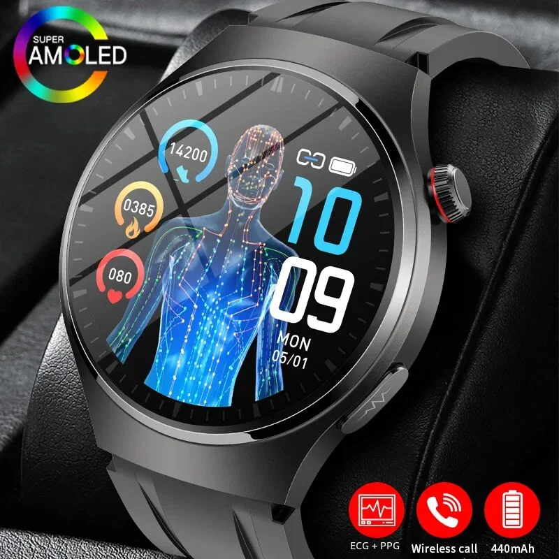 

For Huawei Xiaomi Android IOS Health Monitor Smart Watch Men AMOLED HD Screen Bluetooth Call ECG+PPG SmartWatch Waterproof