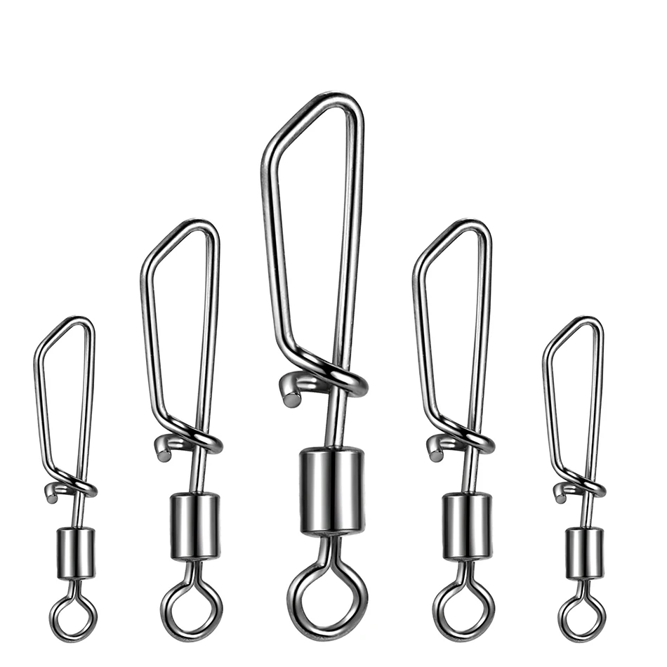 

50pcs Swivels Interlock Snap Fishing Lure Gear Accessories Connector Copper Swivels Pin Bearing Rolling Solid Fishing Tackle