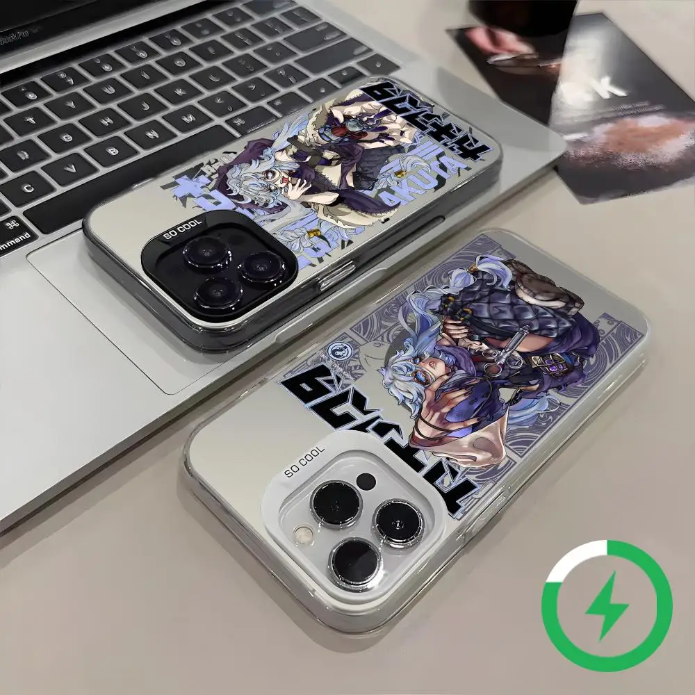 Black Magnetic Anime Phone Case with Colorful Silver Design