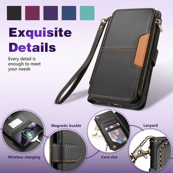 Wallet Multi-card Slot Zipper Kickstand Magnetic Flip Leather Case For iPhone 17 Pro Max 17e Air 16e 15 Plus 14 13 12 11 XR 8 7 1