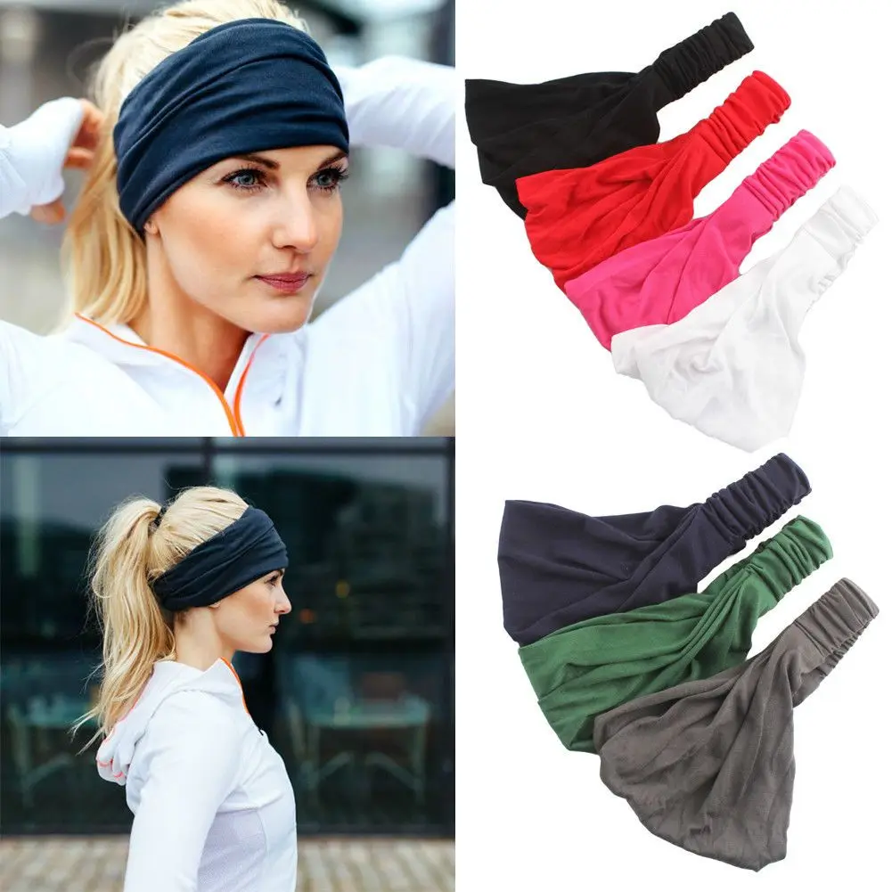 

Women Running Stretch Bandanas Turban Head Wrap Yoga Wide Hairband Elastic Headband