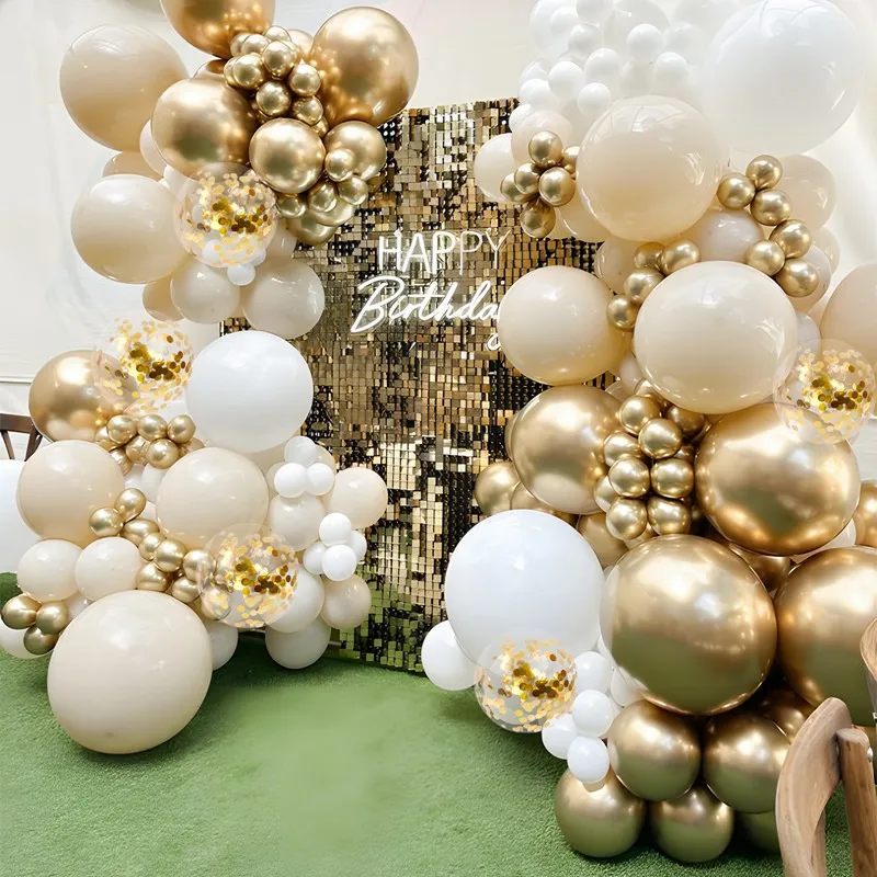 Description Picture 4 of itemWhite Sand Gold Balloons Garland Arch Kit Retro Beige White Balloons Wedding Decor Birthday Baby Shower Party Backdrop Globos