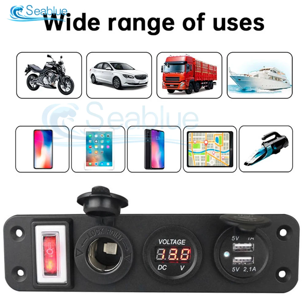 

4 in 1 12V 24V Universal Coltmeter Dual USB High-precision LED Digital Display Voltage Tester With ON Off Button Switch