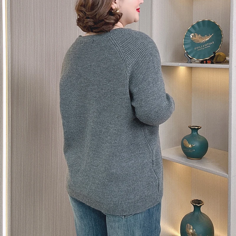 3XL PLUS SIZE Women's Sweater Autumn Winter Stylish Thicken V-Neck Knit Pullover Jumpers 700