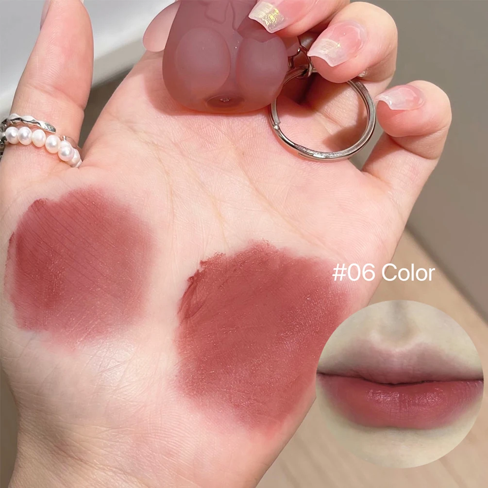 Keychain Lip Glaze Gloss Waterproof Non-Stick Cup Cute Bear Liquid Lipstick Moisturizing Lips Tint