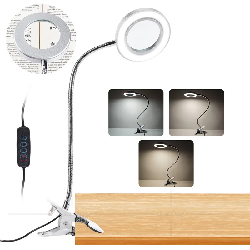 10X Folding Magnifying Glass Clip Style Desk Lamp, Nail Art, Eyelash Tattoo, Embroidery, Reading Circuit Board Repair