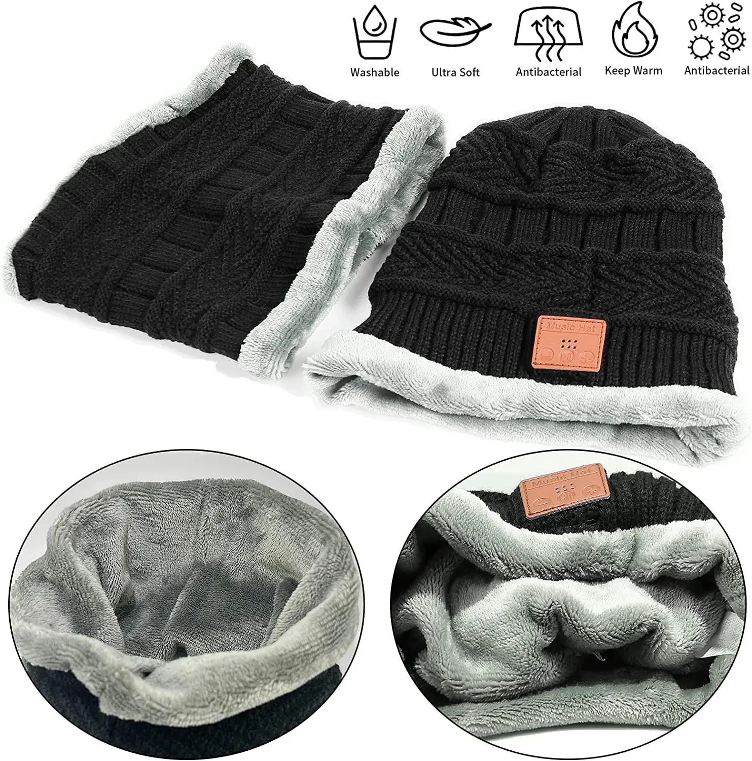 Cappello Invernale Bluetooth Con Cuffie Stereo E Microfono – Berretto In Maglia Per Running, Sci, Regalo Uomo Donna – Nero - 5