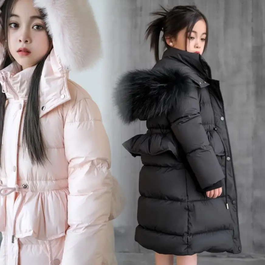 

Winter New Children's Fox Fur Hooded Warm Coat Windproof Outdoors Outerwear 90 White Duck Down Jacket For Girls A3106