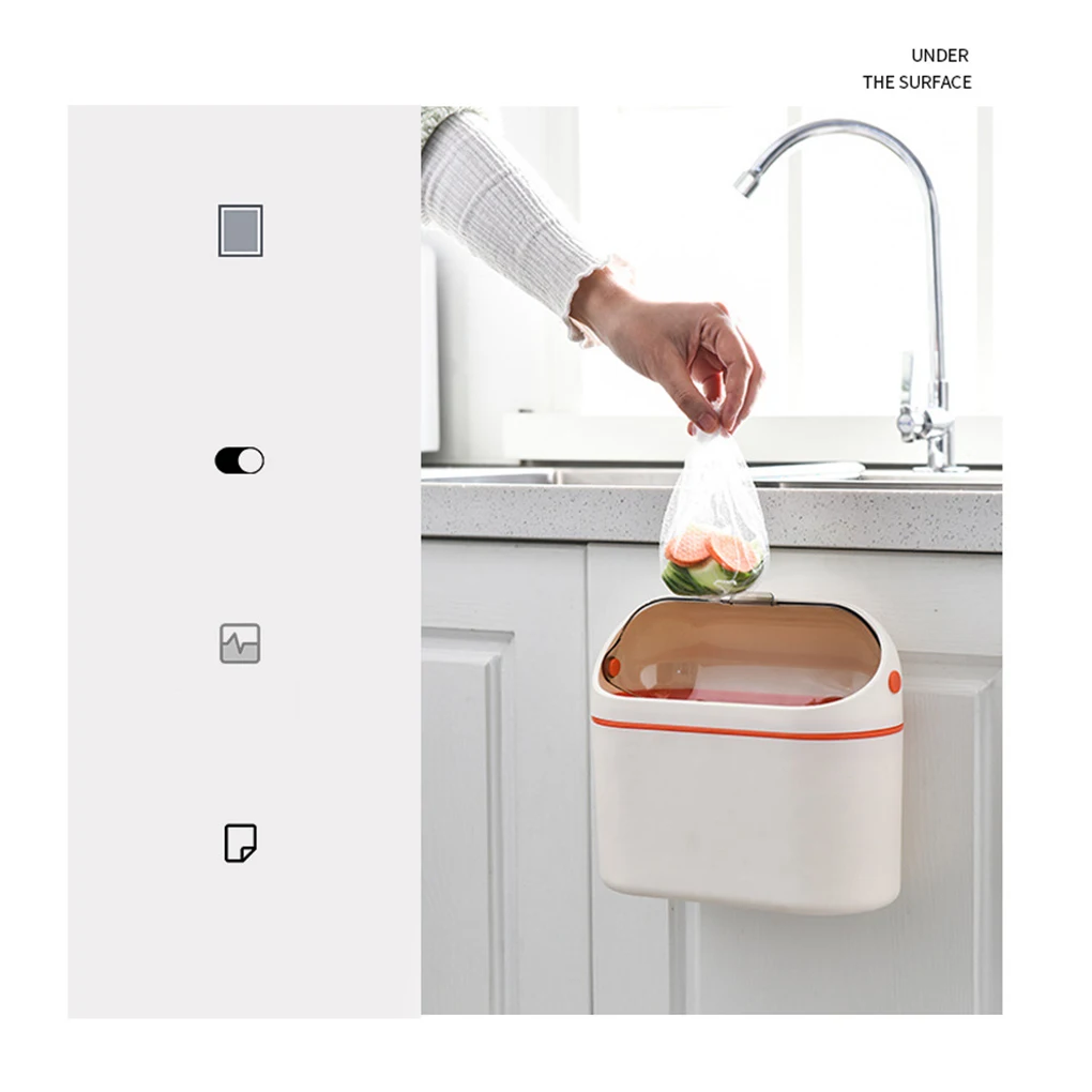 

Mini Trash Can Waste Basket Desktop Wall-mounted Storage Bucket Bathroom