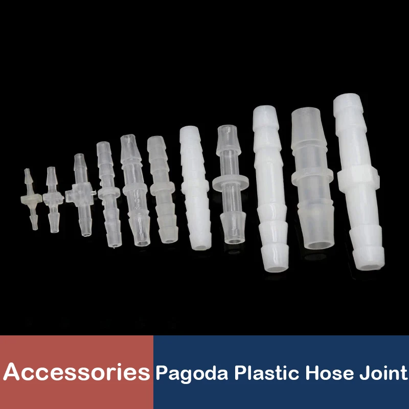 10/50pcs Pagoda Plastic Hose Joint 1.6 2.4 3.2 4 4.8 5.6 6.4 8 9.5 10 mm Pipe Hose Connector Accessories