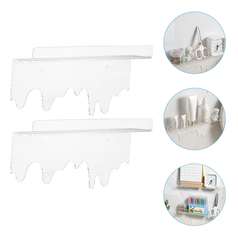 

2 Pcs Rack Decor Shelf For Bedroom Acrylic Wall-mounted Storage Shelves Plastic Floating Display