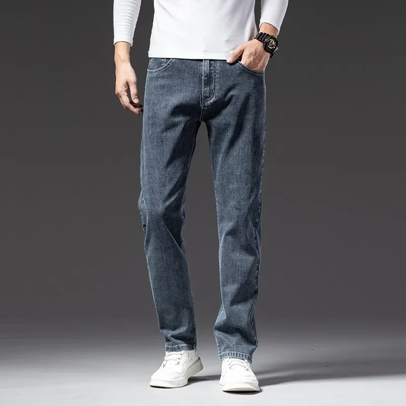 SULEE Autumn Volcanic Rock Fabric Men Business Jeans Classic Style Black Blue Denim Stretch men jeans mens jeans jeans trousers denim trousers