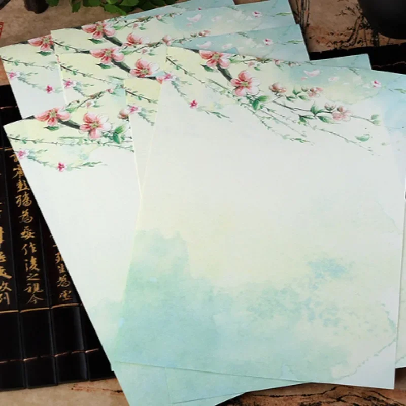 레트로 중국 스타일 편지 종이, 전통 꽃 패턴, 문구 패드, 축제 종이 노트, 8 매/세트