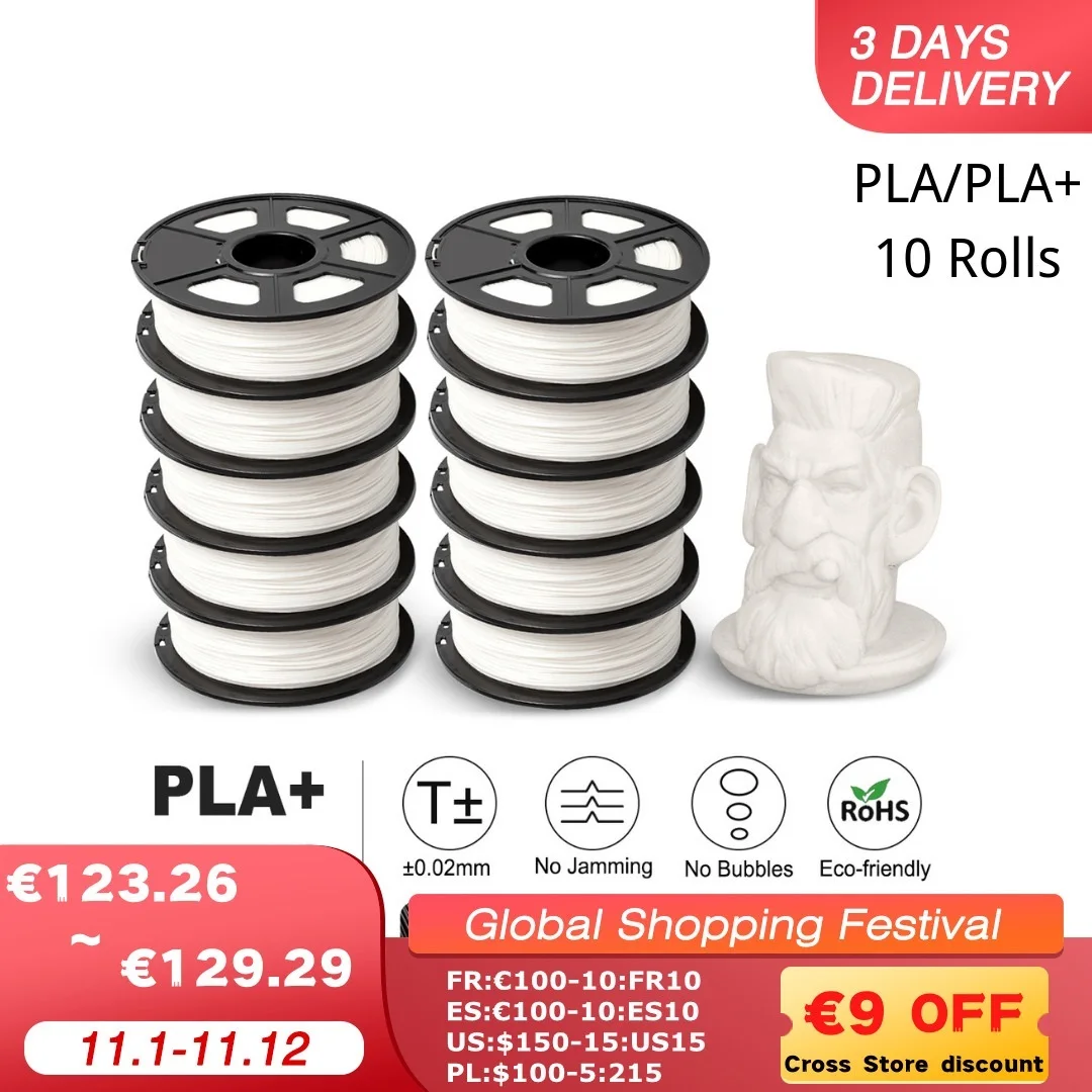 3D 프린터용 필라멘트 PLA 및 3D 펜, 친환경 소재, 탑 PLA 플러스 10KG PLA, 롤 당 1KG
