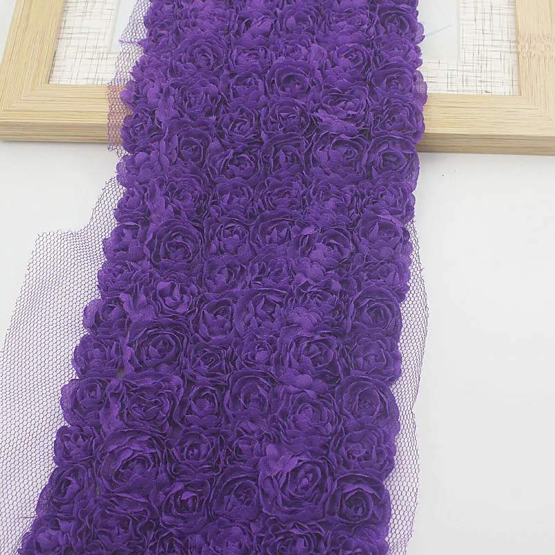 2y/lot 10cm 6 Rows Chiffon Rose Trimming for Princess Girls Dress Clothes Romper Sewing Lace Children Hair Bow Supplies