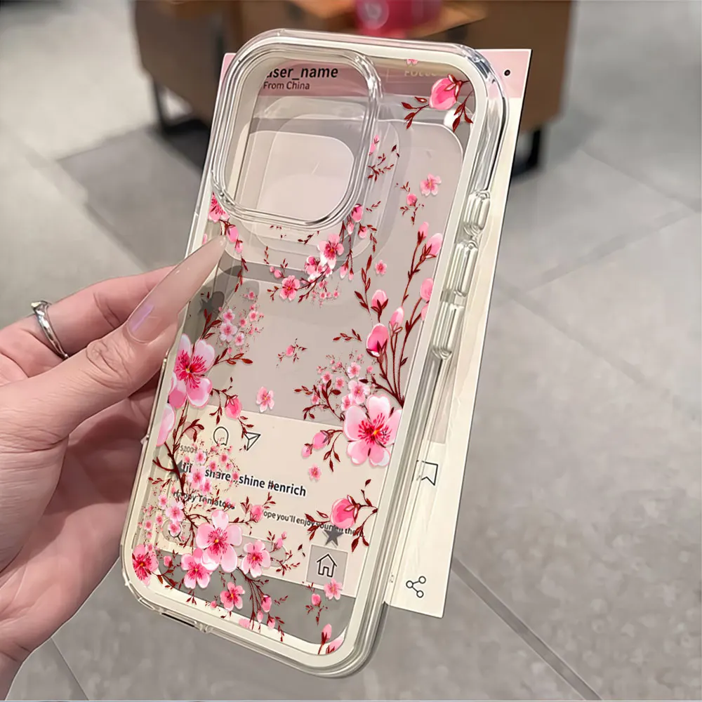 Durable Cute Peach Blossom Clear Phone Case Cover